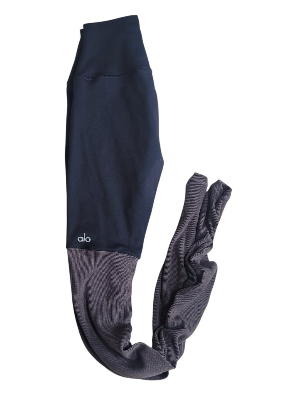 Alo Yoga Goddess Leggings Black Gray Ribbed Leg Warmer Colorblock Size XS - Picture 3 of 6